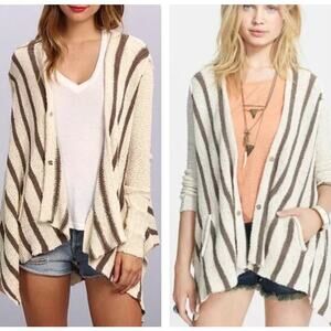 Free People | Circle Back Oversized Cardigan Sweater Cream & Taupe Stripes